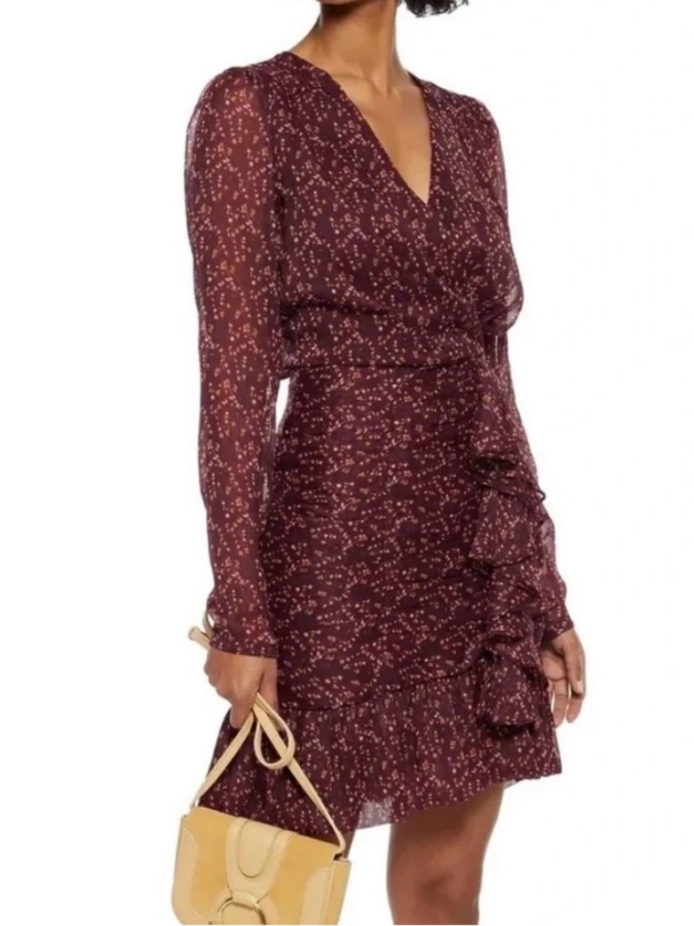 Walter Baker Black Cherry Long Sleeve Ruffled Dress